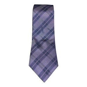 SARAR Men’s 100% Silk Purple & Navy Plaid Stripe Tie MT2